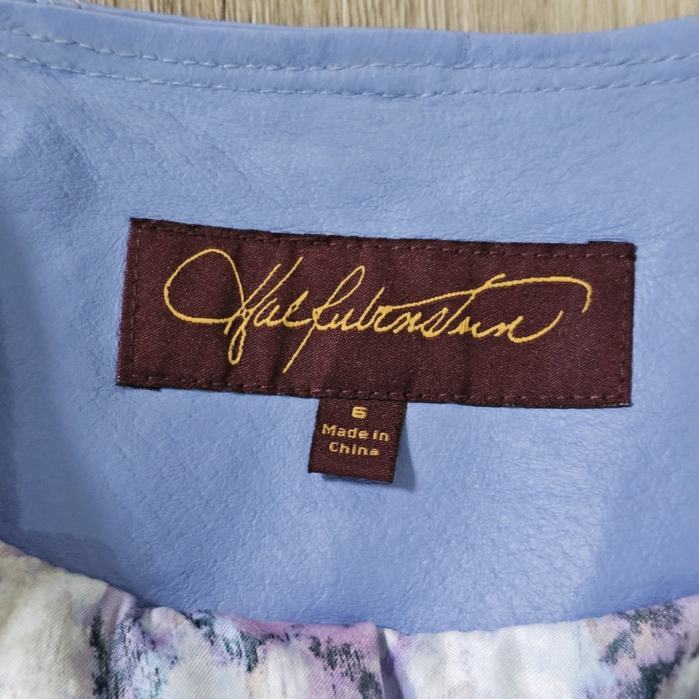 Hal Rubenstein Leather And Fabric Paneled Ladies Jacket Blue Size 6 - Picture 3 of 12